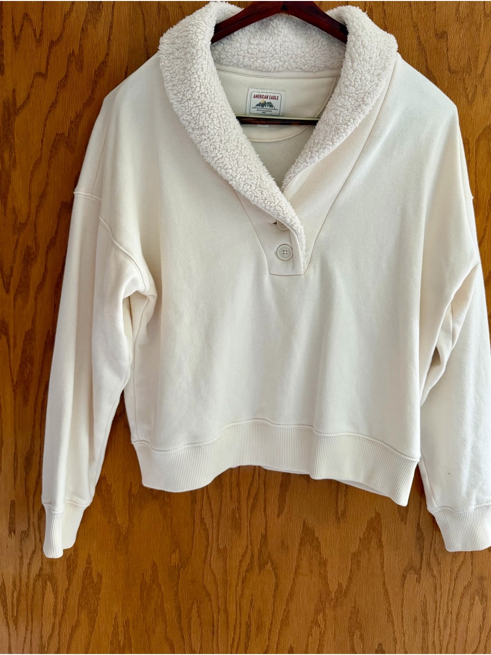 American Eagle Outfitters Cream Sherpa-Trim Pullover